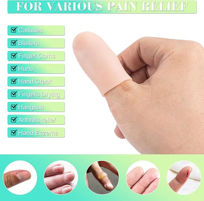 PAGOW 10pcs Gel Finger Cots/Covers, Silicone Finger Protector Support, Finger Caps Finger Sleeves Thumb Protector for Finger Cracking Trigger Finger Arthritis Pain Relief (Beige, Short)