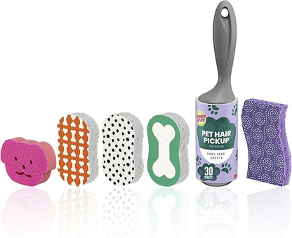 Scotch-Brite Dog Lovers Cleaning Kit, Includes 6 Limited Edition Non-Scratch Sponges and 1 Pet Hair Pickup Extra Sticky Lint Roller, Multi-surface Safe