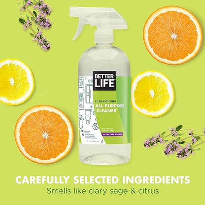Better Life All Purpose Cleaner - Multipurpose Home and Kitchen Cleaning Spray for Glass, Countertops, Appliances, Upholstery & More - Multi-surface Spray Cleaner - 32oz Clary Sage & Citrus