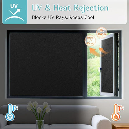 Haton Blackout Window Film Kit, Frosted Privacy Cover for Glass, Sun Light Blocking Black Out Window Tint, Static Cling Room Darkening Heat Control Shades for Home Day and Night, Black 23.6" x 78.7"