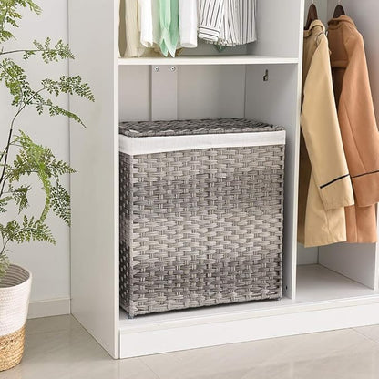 Mxfurhawa Slim Laundry Basket on Wheels, Heavy Duty Cotton Liner Laundry Storage Hamper with Handles, Collapsible Clothes Wire Basket Organizer Laundry Bag (01A)