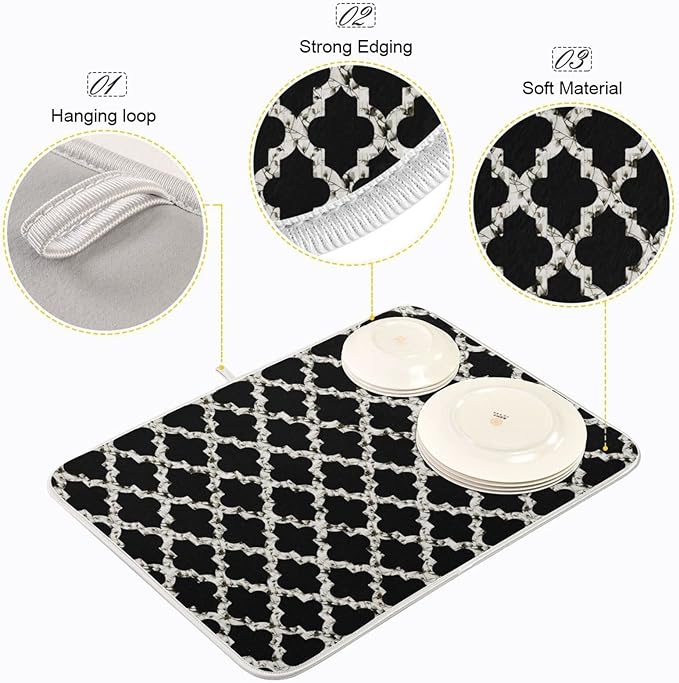 Super Absorbent Dish Drying Mat, Microfiber Fast-Drying Dish Mat, 24" x 18", Kitchen Dish Drying Pad, Geometry Texture Classic Modern