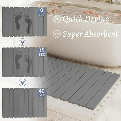 Large Stone Bath Mat 31.5 x 19.7in, Quick Dry Diatomaceous Earth Mats for Bathroom, Super Absorbent Foldable Bath Stone Mat, Non Slip, Dish Drying Mat for Kitchen Counter,Dark Gray
