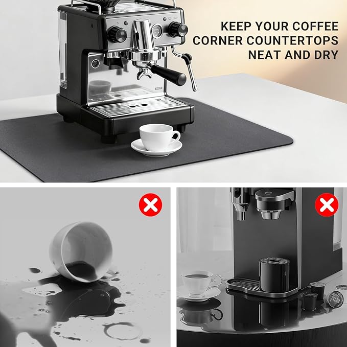 Coffee Mat 24x16 Inch, Dark Gray Coffee Table Mat, Absorbent Hide Stain Rubber Backed Dish Drying Mat for Kitchen Counter, Bar Mats for Countertops, Under Coffee Bar Maker Machine Pot Espresso Staion