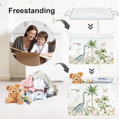 Clastyle Large Dinosaur Kid Storage Basket Baby Laundry Hamper Palm Tree Boy Gift Toy Box Collapsible Clothes Organizer Nursery Bin for Bedroom, Volcano, 40 * 30 * 30 cm