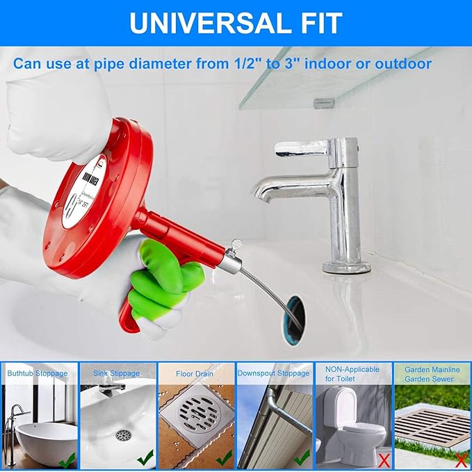 Forlivese Drain Auger,25Ft Plumbing Snake,Heavy Duty Toilet Snake Drain Clog Remover for Bathroom Sink,Kitchen Cleaning,Comes with Gloves and 1 Pack Plastic Hair Snake