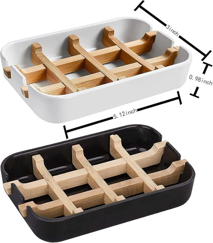 Aoheuo Modern Bamboo Fiber soap Holder and soap Dish Combination (Removable),5.12 Long by 3 Wide, 0.98 inches high, Used in Kitchens, bathrooms, and bar Sinks (White(3 Pack))