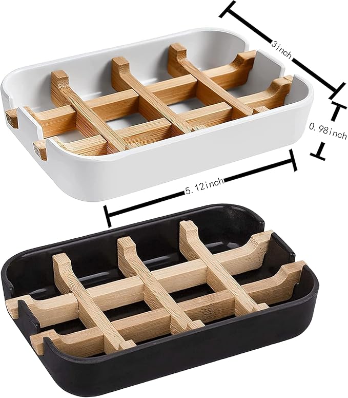 Aoheuo Modern Bamboo Fiber soap Holder and soap Dish Combination (Removable),5.12 Long by 3 Wide, 0.98 inches high, Used in Kitchens, bathrooms, and bar Sinks (Black,Off White)