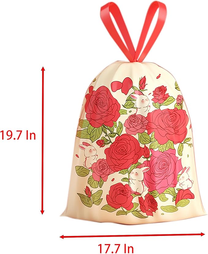 Rose Aroma Thickened Trash Bags, 80 Counts 4 Gallon 45x50Cm Kitchen Small No Tearing Required Bags with Drawstring for Bathroom, Office, Home Garbage Bags (Rose)