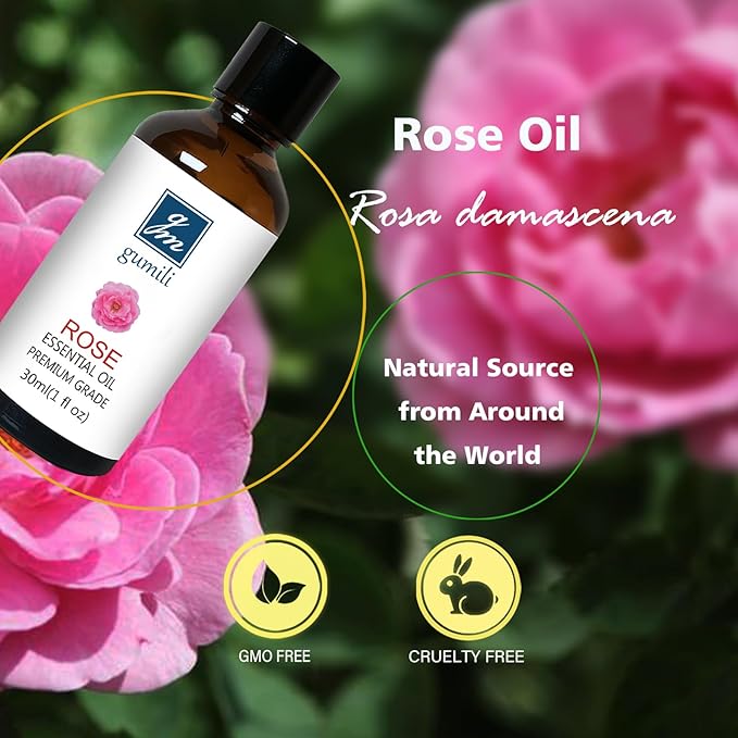 GM Gumili Rose Essential Oil for Face, Hair, Body, Skin, Aromatherapy, Essential Oils Diffuser, DIY Blends - 1 Oz