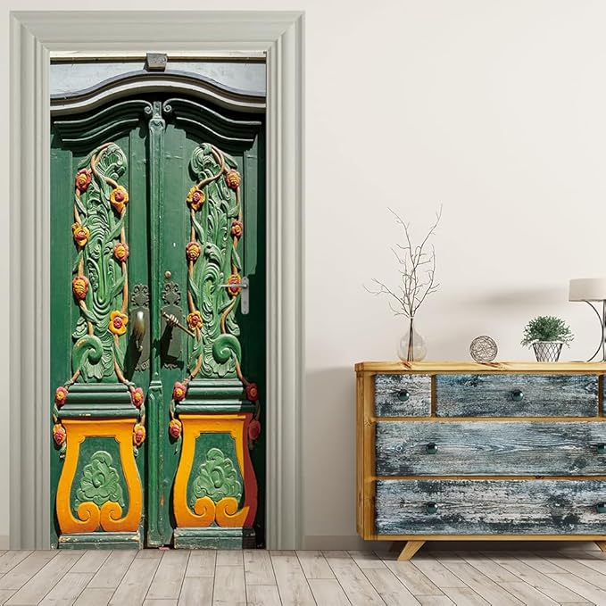 3D Door Stickers Murals Peel and Stick Wallpaper -Vintage Door- PVC Self-Adhesive Door Decals Removable Waterproof Poster for Bedroom Living Room Home Door Wall Decoration 34.6x78.7 inch