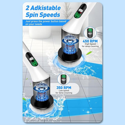 Weytoll Electric Cleaning Brush Kit Multifunctional Handheld Cordless Scrubber for Kitchen Bathroom Digital Display