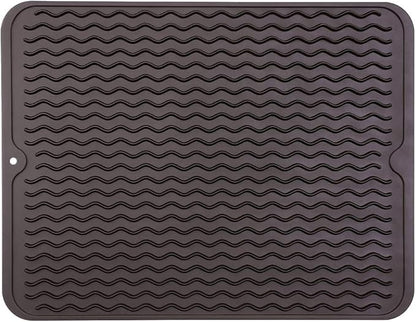 MicoYang Silicone Dish Drying Mat for Multiple Usage,Easy clean,Eco-friendly,Heat-resistant Silicone Mat for Kitchen Counter or Sink,Refrigerator or drawer liner Coffee L 16 inches x 12 inches
