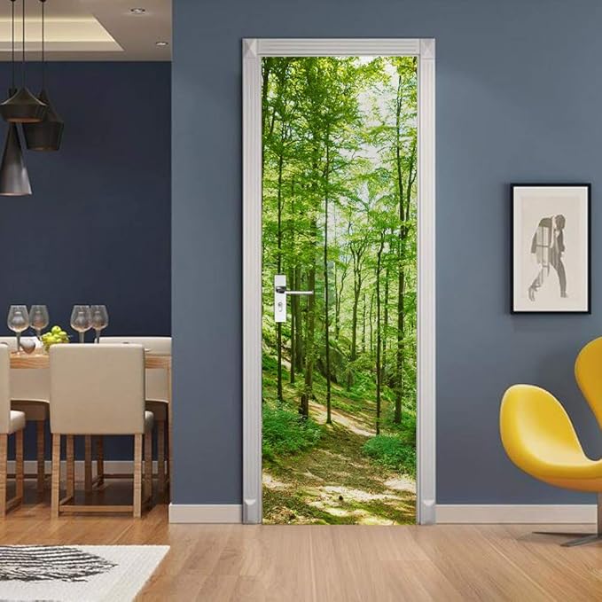 3D Peel and Stick Murals - Forest Wallpaper Self-Adhesive Decals Removable PVC Waterproof Door Poster for Bedroom Living Room 33.9 x 78.7 inch