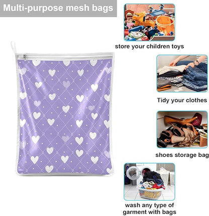 Mesh Laundry Bags Lingerie Bags for Washing Delicates 2 PCS Durable Wash Bag with Zipper Small and Medium Washable Diamond Grid Purple Hearts