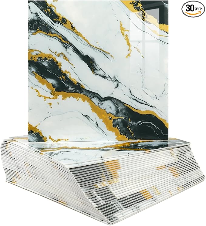 2.4mm Thick Marble Peel and Stick Wall Panels, Self-Adhesive Waterproof Wallpaper for Kitchen Backsplash, Bathroom Wall Decor, 30 Sheets