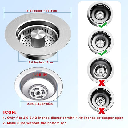 2 Pack Kitchen Sink Drain Strainer & Stopper with Basket, Stainless Steel Drain Plug Cover Catcher for Food Waste - Sink Accessories for Home or Kitchen Sink Shroom Fit US Standard 3-1/2'' Drain Hole