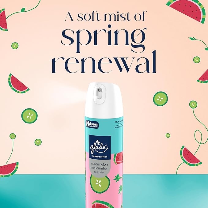 Glade Odor Fighting Soft Mist Air Freshener Room Spray, Watermelon & Cucumber, 7.3oz., 6 count