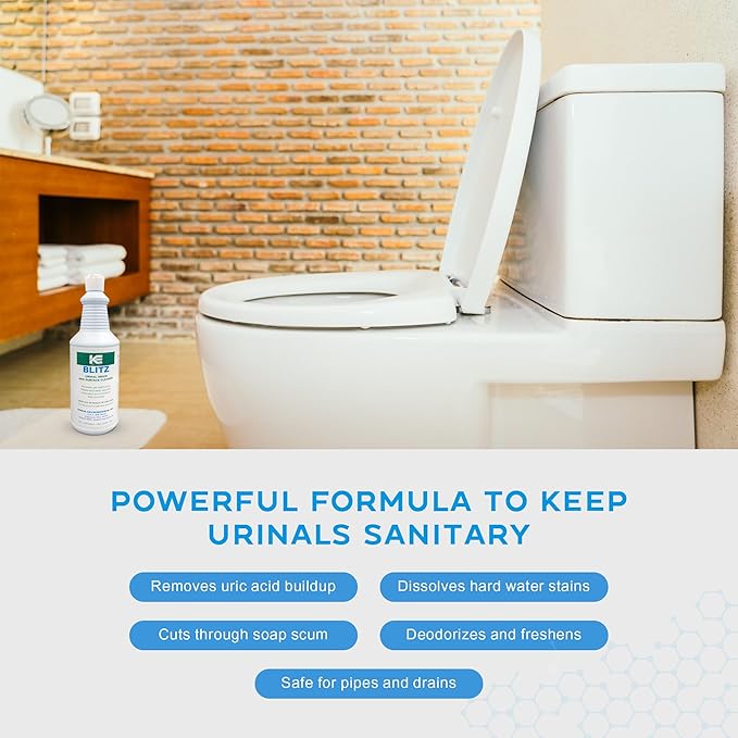 KINZUA ENVIRONMENTAL Blitz Professional Urinal Cleaner, Replaces Harsh Acids, Toilet Bowl & Urinal Drain Cleaner, Safe Urine Remover Formula for Pipes, 32 fl oz