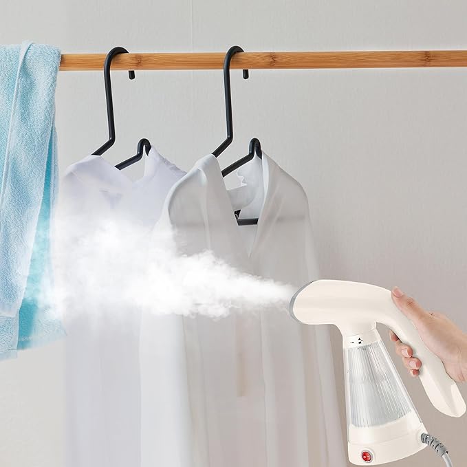 True & Tidy, Hand Held Garment Steamer with Stainless Steel Nozzle, Includes Fabric Brush and Water Cup, TS-20A (White)