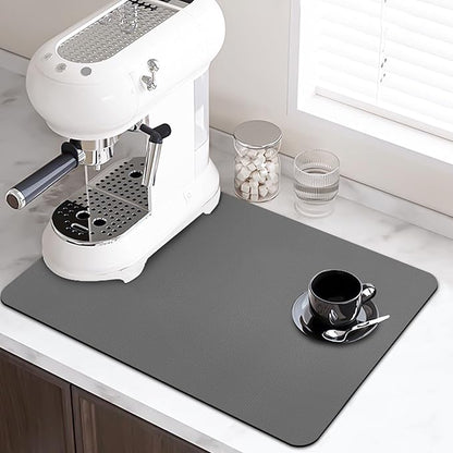 LOPNUR Kitchen Dish Drying Mat, 18"x16" Small Dish Drying Mats for Kitchen Counter, Diatomite Coffee Mat, Super Absorbent Dish Drying Pad, Heat Resistant Mat with Anti-slip Rubber Backed, Grey