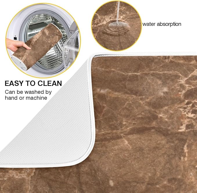 Brown Marble Texture Microfiber Dish Drying Mat Absorbent Dish Draining Mat Large Size 18 x 24 Dishes Drainer Mat for Countertop Dish Drying Pads