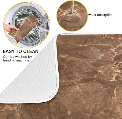 Brown Marble Texture Microfiber Dish Drying Mat Absorbent Dish Draining Mat Large Size 18 x 24 Dishes Drainer Mat for Countertop Dish Drying Pads
