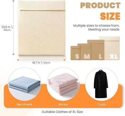 ABRRLO 4Pcs Large Cotton Mesh Laundry Bags for Delicates,Breathable Mesh Garment Bag for Washing Machine,Travel Wash Bags with Zipper for Bras,Underwear,Socks,Clothes,Laundry Dorm Room Essentials(XL)