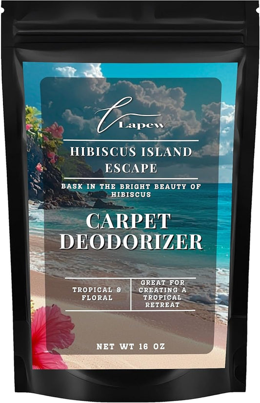 Lapew Hibiscus Island Carpet Deodorizer Powder - Pet Safe Freshener for Vacuuming | Scented Odor Eliminator for Home | 16 oz