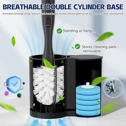 Electric Toilet Brush and Holder Set Electric Toilet Bowl Brush Toilet Brush Cleaner Set with 5 Refills Disposable Cleaner Brush Floor Standing Wall Mounted Without Drilling Rechargeable Black
