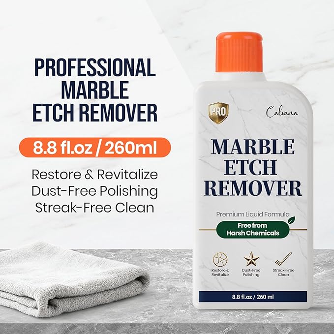 Calvana Professional Marble Etch Remover 8.8 fl. oz, Effective on Limestone, Travertine, Alabaster & Onyx, Removes Stains, Dull Spots, Water Rings & Light Scratches, Dust-Free Polishing
