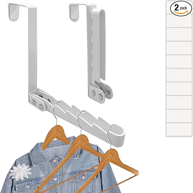 2 Pack Over The Door Drying Rack,Foldable Clothes Hanger Hook Organizer,Space Saving Folding Over The Door Clothes Drying Rack for Laundry,Coats,Towels,Hats,Bags–White