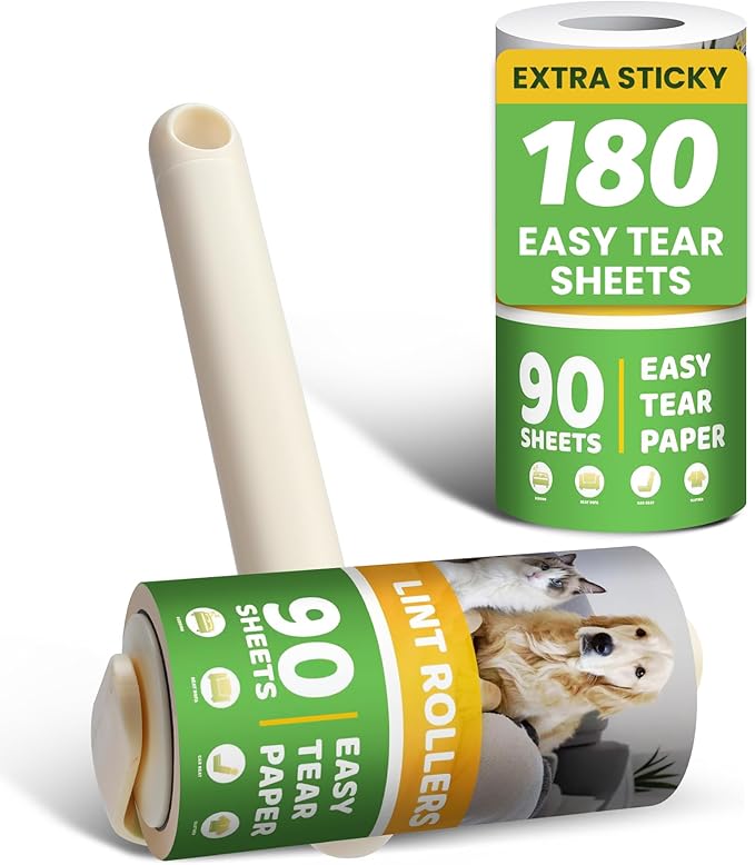 Lint Roller 2-in-1 Rotatable Handle Pet Hair Remover for Laundry Dog Hair, Cat Hair, Animal Fur, Fuzz Extra Sticky Roller for Couch, Clothes, Furniture and Carpet(2 Pack)
