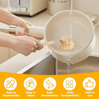 10 Pcs Bamboo Dish Brush Set, Wooden Dish Brush with Long Handle Cup Brush, Short Handle Sisal & Coarse Brushes, Square Rack Tray, Natural Bamboo Bottle Brush for Pots, Pans,Vegetables
