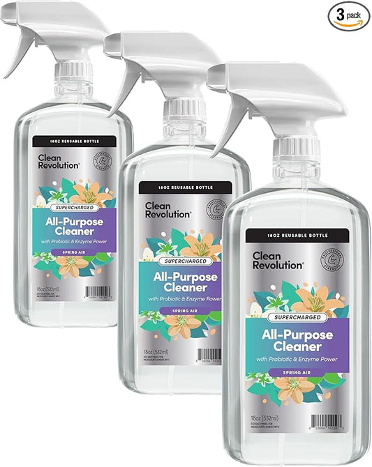 Clean Revolution SuperCharged Multi Surface Cleaner Refill Supply, Non-Toxic, Eco-Friendly & Plant-Based, Ready to Use, Spring Air, 18 oz (Pack of 3)