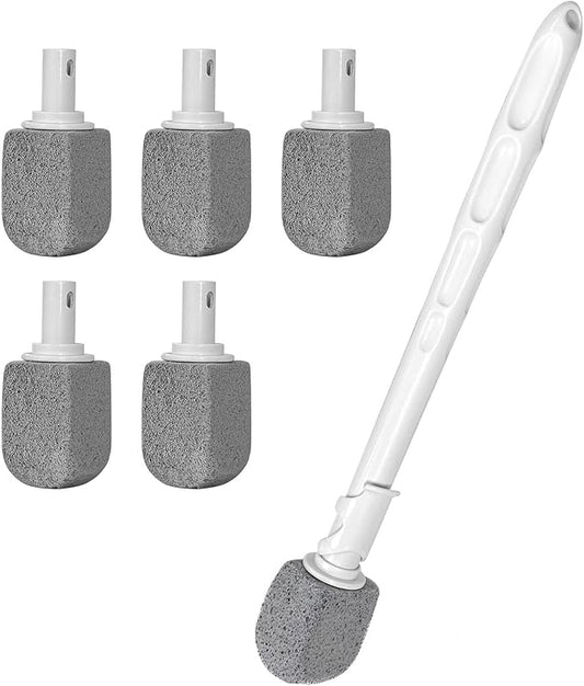 Upgrade Pumice Stone Toilet Bowl Cleaner,Bathroom Cleaner Brush Toilet Wand Refills with 30CM Long Handle for Remove Hard Water Stains with 1 Wand+ Pumice Stones (5 Pack)