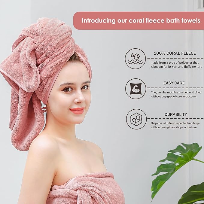 GraceAier Microfiber Bath Towels 4 Pack, 28x56 Inch Coral Velvet Quick Dry Towel Set, Highly Absorbent, Ultra Soft & Lint-Free for Bathroom, Gym, Travel and Swim