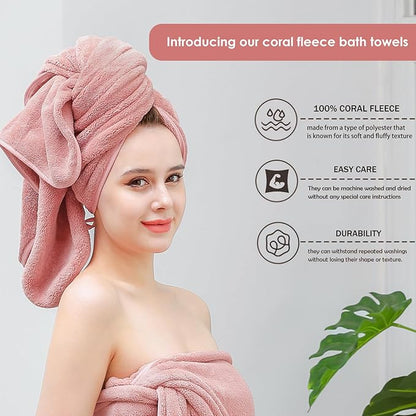 GraceAier Microfiber Bath Towels 4 Pack, 28x56 Inch Coral Velvet Quick Dry Towel Set, Highly Absorbent, Ultra Soft & Lint-Free for Bathroom, Gym, Travel and Swim