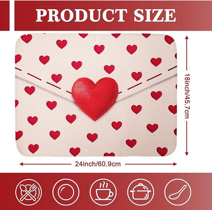Valentine Dish Drying Mat, Ultra Absorbent Valentines Day Drying Mat for Kitchen Counter, Coffee Maker, 18 x 24 Inch