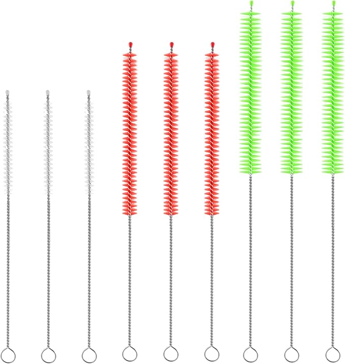 9Pcs Straw Cleaner Brush Set 12"10" 8.5"Long Bendable Reusable Cleaning Brushes with Soft Nylon Bristles for Metal, Silicone, Glass, Bamboo Straws, Tumblers, Sippy Cups, Water Bottles & Pipes (4-16mm)
