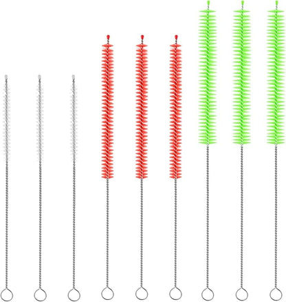 9Pcs Straw Cleaner Brush Set 12"10" 8.5"Long Bendable Reusable Cleaning Brushes with Soft Nylon Bristles for Metal, Silicone, Glass, Bamboo Straws, Tumblers, Sippy Cups, Water Bottles & Pipes (4-16mm)