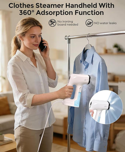 LyriFine Vacuum Steamer for Clothes, 3500Pa Suction Clothes Steamer Handheld, 2-in-1 Steamer&Iron Garment Steamer, 3 Modes& 360° Leak-proof Technology Fabric Steamer for Wrinkle Removal (for 110-120V)