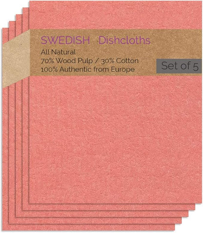 SWEDEdishcloths - Cellulose Sponge Dish Towels - Set of 5 (Salmon) Swedish Dish Cloths