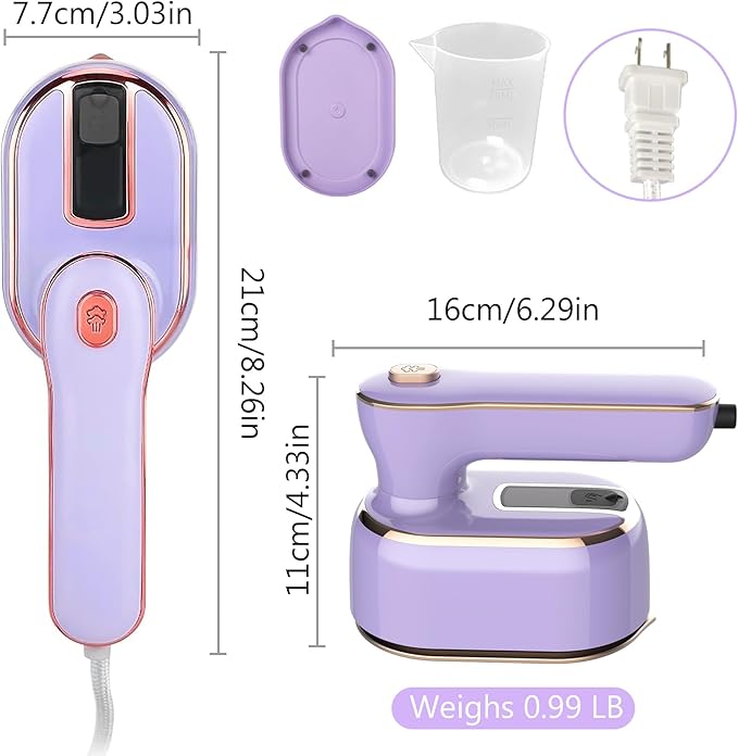 Portable Handheld Steamer for Clothes, 2-in-1 Ironing & Steaming,180° Rotatable Multi-Directional, Mini Travel Steamer,suitable for clothing of suitable sizes/thickness for Dorm Room, Purple