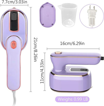 Portable Handheld Steamer for Clothes, 2-in-1 Ironing & Steaming,180° Rotatable Multi-Directional, Mini Travel Steamer,suitable for clothing of suitable sizes/thickness for Dorm Room, Purple
