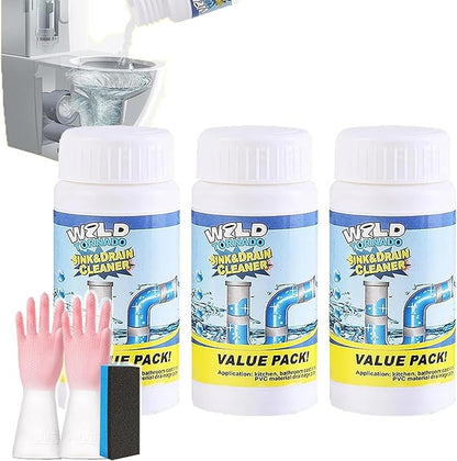 Wild Tornado Sink and Drains Cleaner, Foam Clog Remover for Kitchen Sinks, Bathroom Pipes, Toilets | Fast-Acting Formula (3pcs)