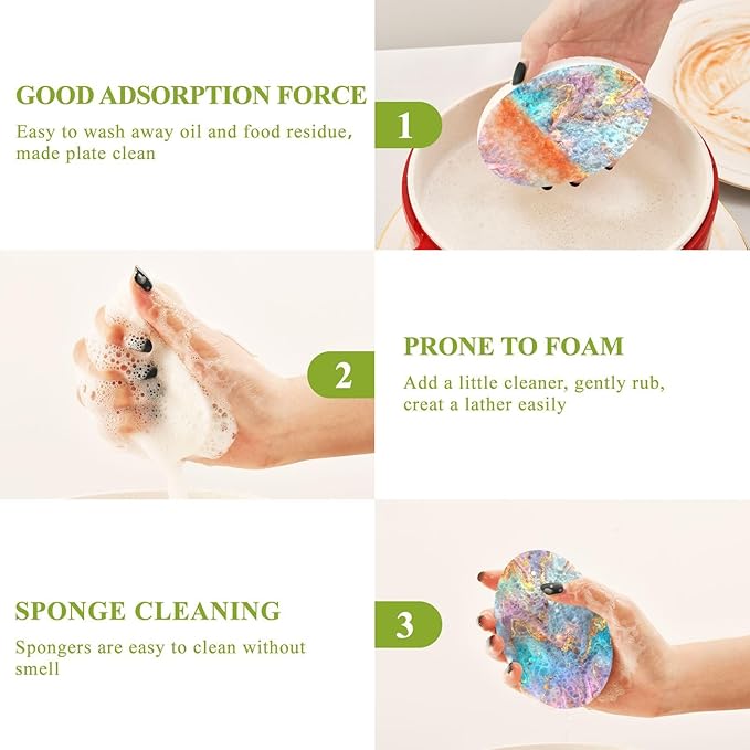 Marble Kitchen Scrub Sponges, Pop-up Kitchen Cleaning Sponges Reusable Dish Washing Sponges for Bathroom Household Cleaning 3 Pack - Non Scratch Scrubber