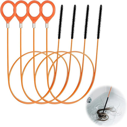 4Pcs 32 Inch Drain Snake Hair Clog Remover Tool Set, Long Flexible Anti-Break Plumbing Snake for Shower, Bathroom Sink, Tub and Pipe Drains, Easy Hair Catcher and Cleaner for Home Use