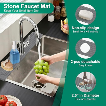 Stone Drying Mat for Kitchen Counter, 24"x16" Water Absorbing Dish Drying Mat with 24"x4" Faucet Mat for Kitchen Sink, Diatomaceous Earth Quick Dry Stone Mats for Dishes Bottles Cups (Dark Gray)