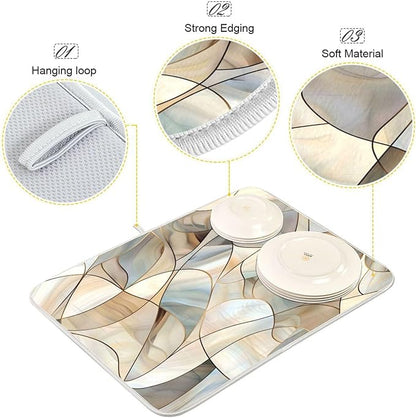 Abstract Stained Glass Pattern Dish Drying Mat for Kitchen Counter Absorbent Microfiber Drying Pad, Medium 16x18 in